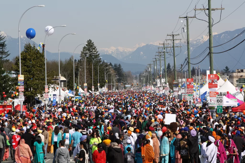 Event day information for The largest Vaisakhi Parade in the world occurs in Surrey, where approximately 500,000 people attend the annual Surrey Khalsa Day Vaisakhi Parade